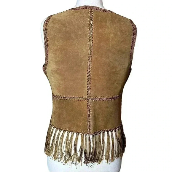 Kroshetta By Papillon Boho Hippie Leather vintage patchwork vest Women Size M - Picture 4 of 10